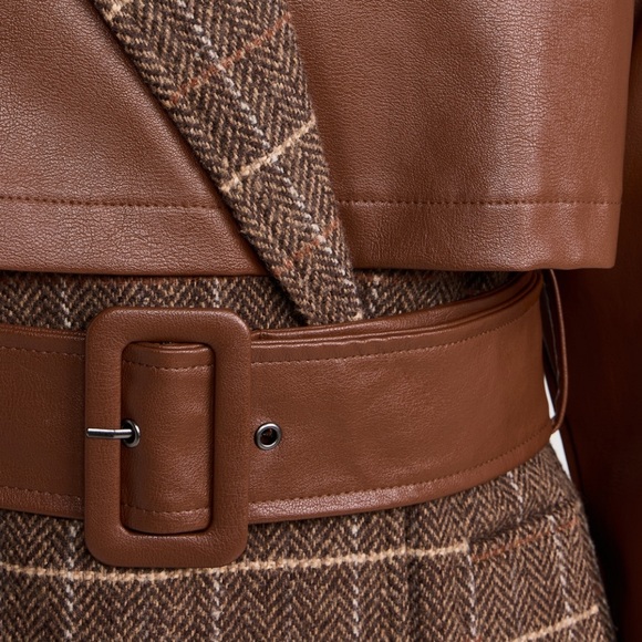 Avec Les Filles Plaid Faux Leather Trench Coat - Picture 6 of 10